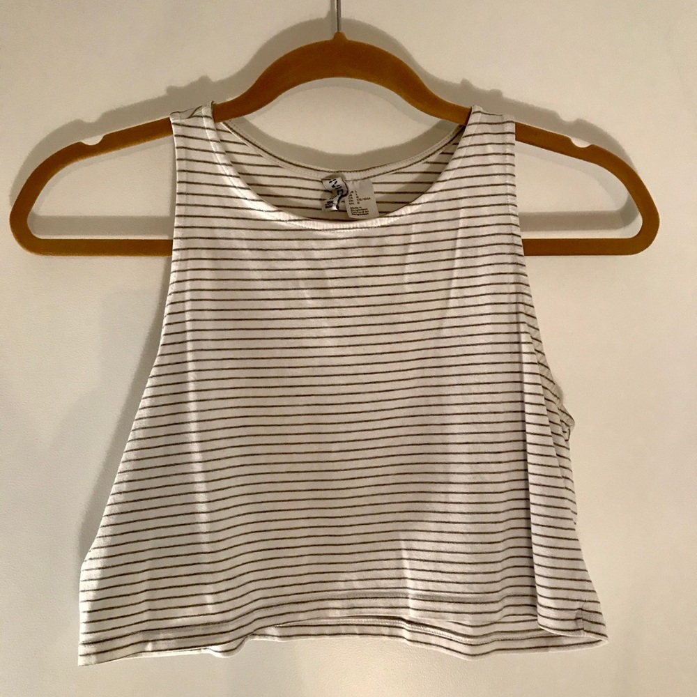 White and gray striped crop tank